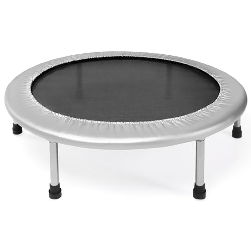Stamina 36" Foldable Mini Trampoline Rebounder for Adults with Smart Workout App, Black - Portable Fitness Equipment for Home Gym, Cardio and Jumping Training Exercise - color: 36-Silver