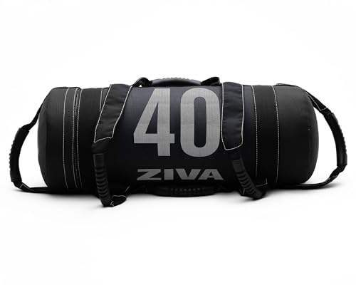 ZIVA Premium Power Core Sandbag - Elite Level Pre-Weighted Workout Bag, Commercial Grade Textured DuraLeather Shell, Reinforced Stitching Webbing, Ergonomic Handles | Home Gym Exercise - (10-50 lbs.)