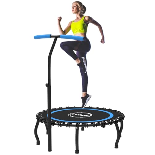 YORIN Rebounder Tranpoline for Adults, 330LBS Fitness Indoor Tranpoline, 40" 48" 50" Mini Exercise Tranpoline with Bungees, Stable Quiet Workout Small Tranpoline, Equipment Exercise at Home - color: Blue, size: 50 IN