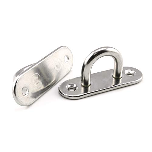 heyous 2 Set M8 Suspension Ceiling Wall Mount U Hook Anchor Hanger Stainless Steel Heavy Duty Multi Purpose Hammock Swing Ceiling Hook Strip Base Plate with Snap Hook