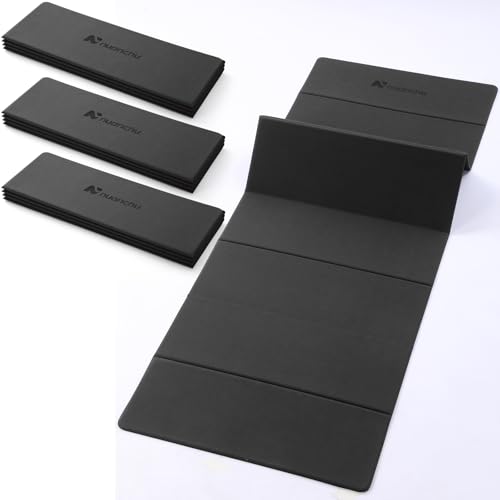 Nuanchu 3 Packs Foldable Yoga Mat Yoga Gift Non-slip Fitness Pilates Mats 6mm Thick with Strap Poe Material 69 x 24 x 0.24" Lightweight Multi-purpose Workout Mats for Exercise Home Travel - color: Black