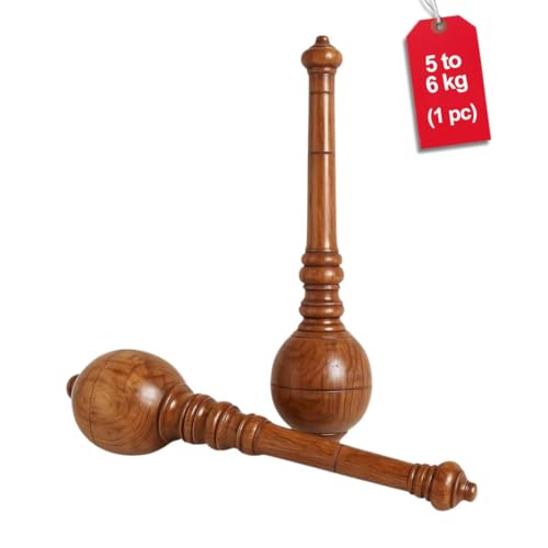 KNK GADA Fitness BAR Indian Club Hanuman MACE Shoulder Equipment MEEL Karla KATAI Fitness Durable Wooden Equipment - size: 5 to 6 KG