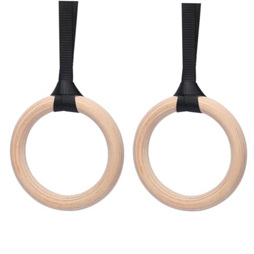 POPETPOP Gymnastic Rings Straps Solid Wood Gym Rings Fitness Equipment for Pull Ups Dips and Strength Training