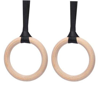 POPETPOP Gymnastic Rings Straps Solid Wood Gym Rings Fitness Equipment for Pull Ups Dips and Strength Training