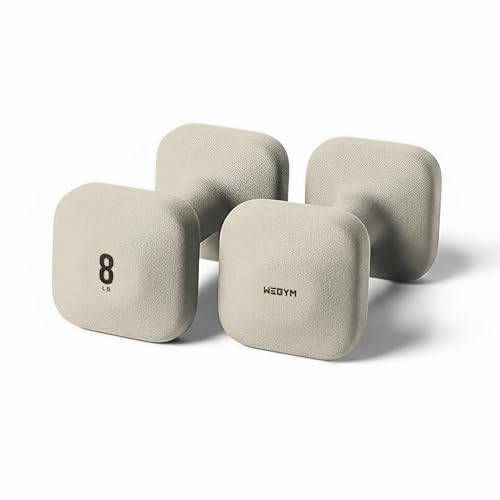 WeGym SafeGrip Square Dumbbells with Anti Slip Handles, Aesthetic Free Weights for Home Workouts, Stable Design Prevents Rolling during Floor Exercises - color: Sandstone, style: 8LB Pair