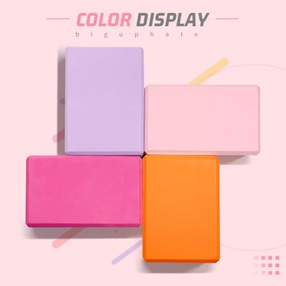 Yoga Blocks 2 Pack 3x6x9IN Foam Block Supportive Latex-Free with Stretch Band, Non-Slip Exercise Blocks for Pilates, Meditation, Balance, Stretching and Deep Poses - color: 2PACK-Pink