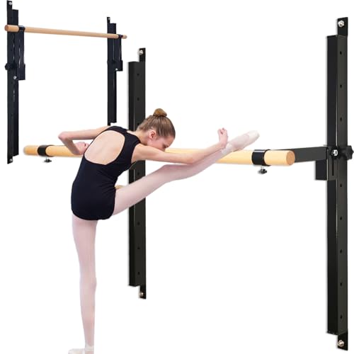Ballet Barre Wall Mount, 4ft/5ft, Adjustable Height for Home，Solid Beech Wood Bar,Steel Brackets,Foldable Design,Stretch & Workout Equipment,for Adults Kids Studio Gym
