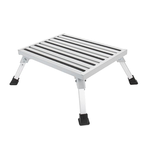 Camco 43677 Fixed Height 19" x 14.5" Aluminum Platform Foldable Step Stool with Non-Slip Secure Rubber Feet and 1000 Pound Capacity - style: Fixed Step