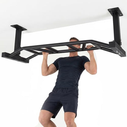 47 Inch Ceiling Mount Pull Up Bar Adjustable Height Multi-Grip Indoor Chin-Up Bar Fitness Trainer for Home Gym Workout Strength Training Equipment