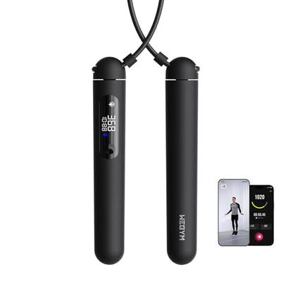 WeGym Smart Jump Rope with App Tracking, LED Display and Jump Counter - color: Black