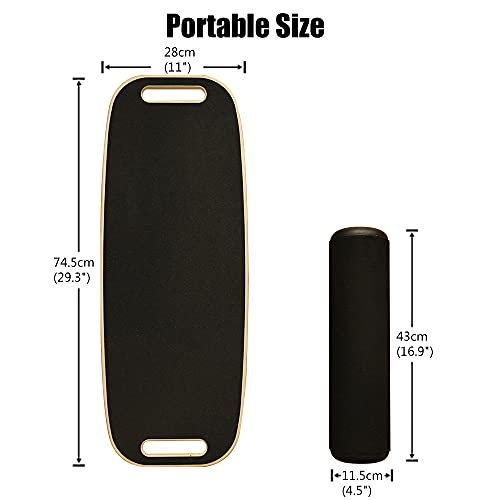 Balance Board, Stability Core Trainer, Training Board for Exercise, Fitness, Non-Slip Deck and Roller, with Adjustable Stoppers