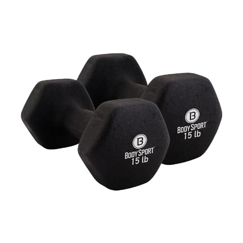 Body Sport Neoprene Dumbbell Weight - Latex-Free, Strength Training Equipment for Home Fitness & Gym Workouts - color: 15 Pound