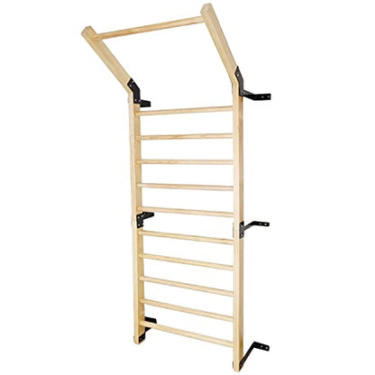 Swedish Ladder,Gymnastics Stall Bar, Wall Mounted Pull Up Bar- Solid Wood With11 Strategic Rods-86.6 Inches Height, 32 Inches Width, Indoor Gym Workout Yoga