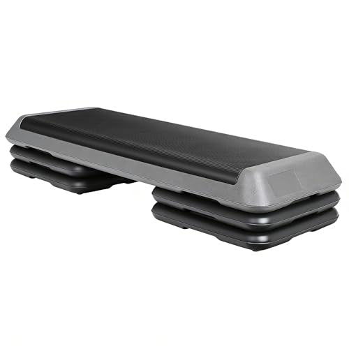 ZENY 43'' Exercise Aerobic Step Platform, Adjustable Fitness Stepper with 4 Stackable Risers, Aerobics Stepper Workout Stepper for Home Gym Cardio Strength & Training - color: Grey