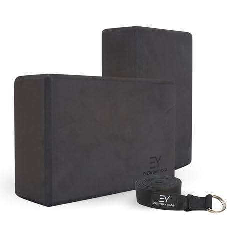 Everyday Yoga Foam Block and Yoga Strap Set, Multi-Color for Yoga, Pilates - color: Black, size: 4" Thick - with Strap