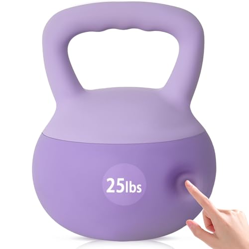 soges PVC One-Piece Kettlebell with Wide Handles, Strength Training Kettlebells 5lb to 35lb Optional for Women of Different Levels, Iron Sand Filled Soft Kettlebell - color: 25lbs - Purple