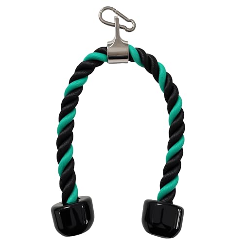 Heavy Tricep Rope Cable Machine Accessories Nylon Tricep Rope for LAT Pull Down Pulley System Attachment, for Home Gym Weight Fitness with Carabiner - color: Green&Black