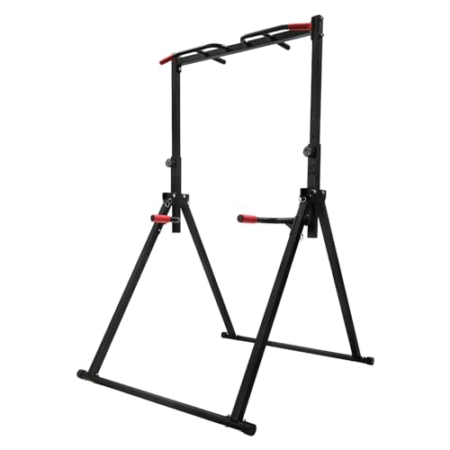 Foldable Power Tower Pull Up Bar Station, Pull Up Bars Adjustable Height Foldable Dip Station for Home Gym Workout, Heavy Duty for Strength Training, Bench Press and Leg Squats