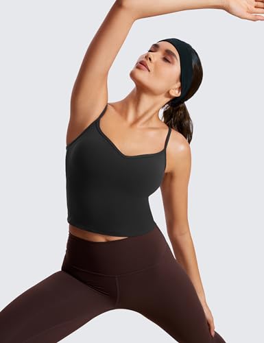 CRZ YOGA Butterluxe Womens Sweetheart Longline Sports Bra - Adjustable Thin Strap Workout Tank Tops Yoga Padded Camisole