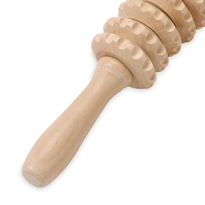 Gaiam Restore 16" Curved Muscle Roller Stick, Handheld Massage Roller with 12 Rolling Massagers for Muscle Recovery, Wooden Cellulite Massager for Legs, Back, Arms & Shoulders