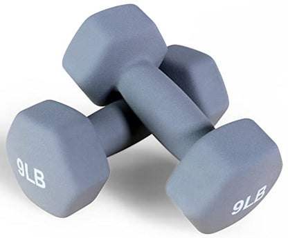 Fitvids Neoprene Dumbbell Hand Weights, Anti-Slip, Anti-roll, Hex Shape Colorful, Pair or Set with Stand - style: (9-Pound, Pair)