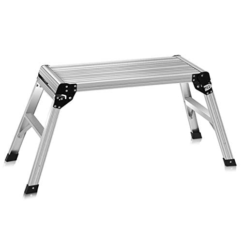Giantex Work Platform Aluminum Step Ladder Drywall Safe CE Approved of Capacity 330 LBS Heavy Duty Portable Bench Folding Ladders Stool w/Non-Slip Mat (Silver)