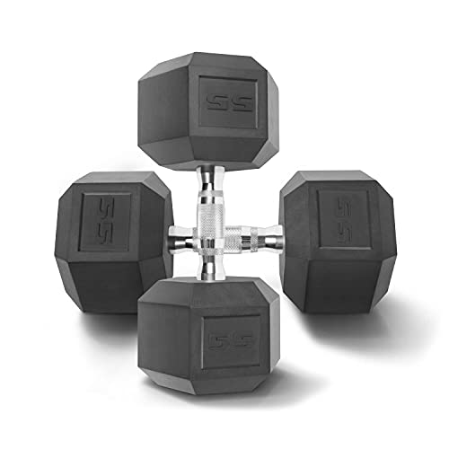 WF Athletic Supply Rubber Coated Solid Steel Cast-Iron Pair Dumbbells, Rubber Hex Dumbbells, Hex Weights Dumbbells for Muscle Toning, Full Body Workout, Home Gym Dumbbells, Pair - color: n. 55 LB Pair (2 x 55lb)