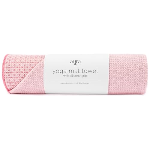 S&T INC. Yoga Mat Towel with Non-Slip Grip, Enhanced Silicone Grip, Soft and Absorbent for Gym, Pilates, and Hot Yoga Mat, 1 Pack, 24 inches x 72 inches, 340GSM, Pink - color: Pink