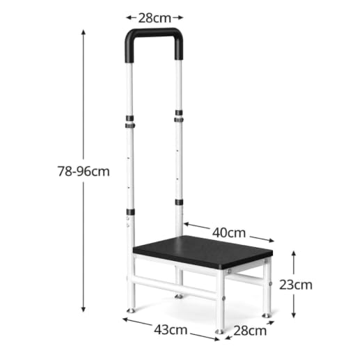 Step Stool with Handle for Adults and Seniors, Heavy Duty One Step Wooden Platform Stool with Adjustable Handrail, Wide Non Slip Footstool for Bedside, Bathroom and Home