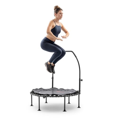 Sunny Health & Fitness 36”/40”/48” Bungee Exercise Trampoline for Adults with Adjustable Foam U-Shaped Handlebar – Home Indoor Cardio, Silent & Low Impact Bounce - size: 40" trampoline