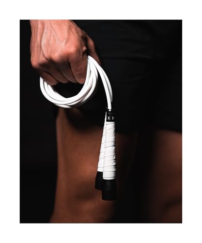 A Jump Rope Made For Boxing, Tangle-Free, 15% Heavier Than A Normal PVC Rope, Boxer Jump Rope, Adjustable, Includes Grip Tapes For More Grip, Skipping Rope for Boxers, Premium Quality - color: White (Taller than 6'2ft)