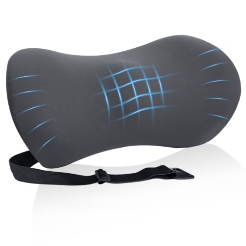 Lumbar Support Pillow for Office Chair and Car Seat, Lumbar Pillow with Adjustable Strap, Memory Foam Back Pillow for Lower Back Pain Relief, Back Support Pillow for Sitting, Driving, Traveling - color: Dark Gray