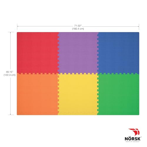 Norsk Kids Puzzle Play Mats Interlocking EVA Foam Floor Tiles Solid Color, 18 Tiles - 72 Sq. Ft., 1/2" Thick, Rainbow Pack