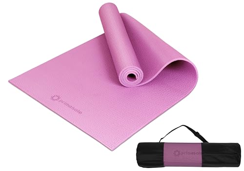 Primasole Yoga Mat with Carry Strap for Yoga Pilates Fitness and Floor Workout at Home and Gym Non-slip 9 colors - color: Azalea Pink, size: 1/3 inch