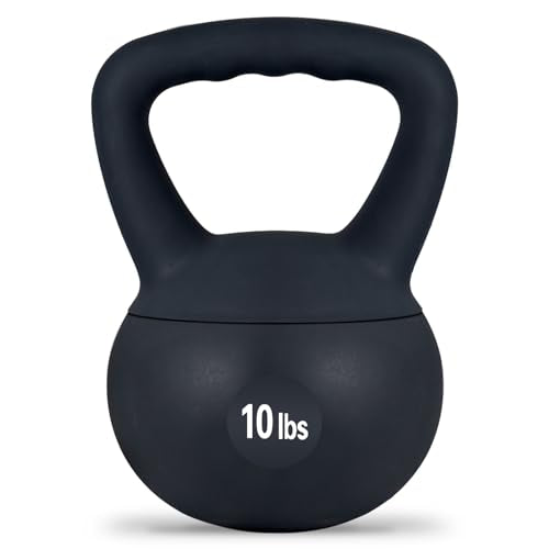 Soft Kettlebell Weights (5-30 lbs) - Iron Sand Filled for Home Gym, Strength Training & Fitness - Shock-Proof Design with Wide Non-Slip Handle - Dumbbell Alternative for Men & Women (Black, 10 LBS)