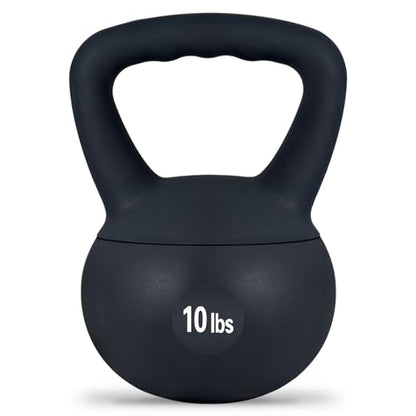 Soft Kettlebell Weights (5-30 lbs) - Iron Sand Filled for Home Gym, Strength Training & Fitness - Shock-Proof Design with Wide Non-Slip Handle - Dumbbell Alternative for Men & Women (Black, 10 LBS)