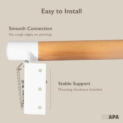 Ilyapa Ballet Barre Bare for Home - Wood Adjustable Wall Mount Ballet Bar Dance Equipment for Barre Workout & Ballet Stretching, Powdercoated White Brackets - size: 5 Ft 8 in.