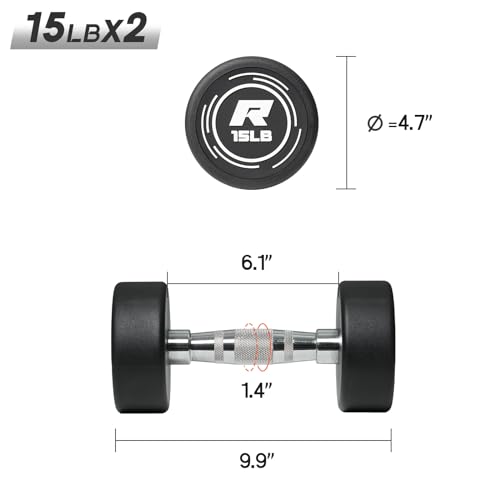 RitFit 5-250 LBS PVC Encased Round Dumbbell sets with Knurled Handle and Optional Rack, Strength Training Equipment for Home Gym - style: 15LB×2