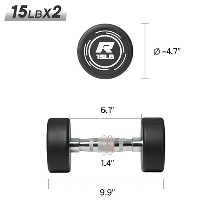 RitFit 5-250 LBS PVC Encased Round Dumbbell sets with Knurled Handle and Optional Rack, Strength Training Equipment for Home Gym - style: 15LB×2