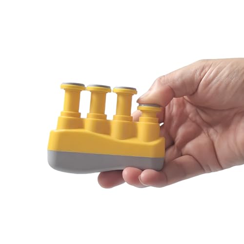 Finger Strengthener, Nalu Hand Grip Trainer Exerciser for Piano, Guitar, Bass, Ukulele Players, Plastic Material, Lightweight and Portable - Improve Finger Flexibility, Strength,1 Pack (Yellow+Gray)