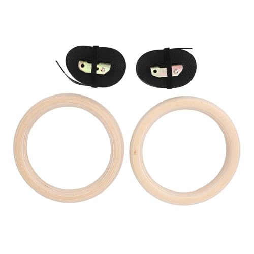 Wooden Gymnastics Rings, Birch Material for Bodyweight Fitness and Strength Training, Adjustable Straps, Smooth Finish for Safety, Perfect for Outdoor Workouts