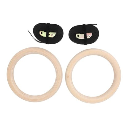 Wooden Gymnastics Rings, Birch Material for Bodyweight Fitness and Strength Training, Adjustable Straps, Smooth Finish for Safety, Perfect for Outdoor Workouts