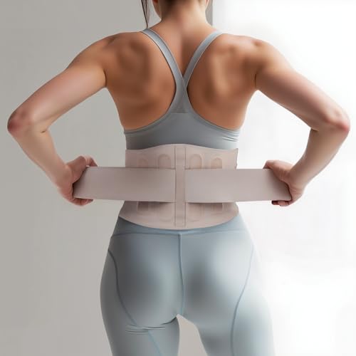 Slim Fit Lower Back Brace – Ultra-Thin Ergonomic H-Shaped Resin Support, Seamless Design for Strong & Comfortable Lumbar Support, Lightweight & Discreet Back Brace (Beige, Medium) - color: Beige, size: Medium
