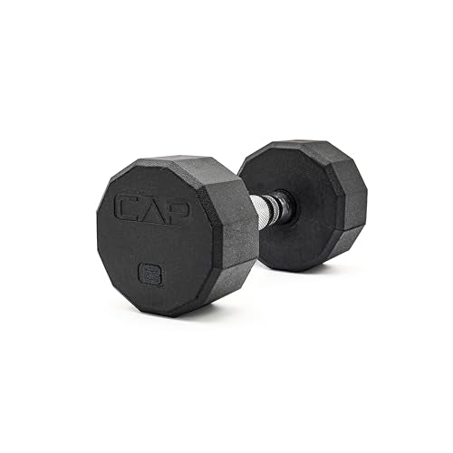 CAP Rubber Coated Dumbbell Weights, Free Weights for Home Gym Strength Training, Anti-Roll Hex Dumbbells with Black, Chrome & Comfort Grip Handles, Singles - size: 8 lb, style: 12-Sided - Chrome Handle