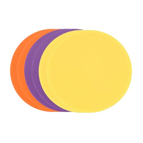 PATIKIL Spot Markers 4 Inch, 6 Pcs Non-Slip Floor Dots Agility Markers Flat Field Cones Poly Dots for Gym PE Speed Training Dance Soccer Basketball Sports, Orange/Purple/Yellow