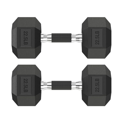 HANDBODE Hex Dumbbell Set 2.5-65 lb, Rubber Encased Hex Dumbbells for Home Gym, Weights Dumbbells Set of 2 Hand Weights for Strength Training & Fitness Exercise - size: 22.5 lb, Pair, style: Comfort Grip