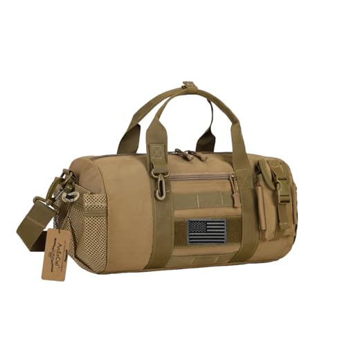Small Tactical Duffle Bag Men Gym Pack Military Molle Shoulder Bags Shoes Storage Sports Handbag with Patch (Coyote Brown) - color: Coyote Brown, size: 15 x 7 x 7″ (Small)