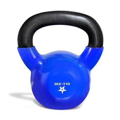 Yes4All Kettlebell, 5-100 LB Vinyl Coated Cast Iron Strength Training Kettlebells for Home Gym Exercises, Fitness, Full Body Workout Equipment, Push Ups, and Grip Strength - color: D. 20LB - Dark Blue, style: Vinyl Coated
