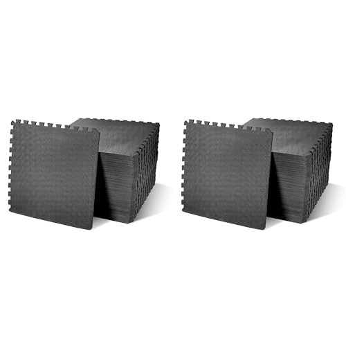 BalanceFrom 2-Pack 36-Count 24x24x0.5 Inch EVA Interlocking Foam Exercise Tile Mat, Black – Non-Slip Puzzle Flooring for Home Gym, Fitness Studio, or Playroom