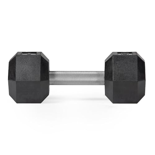 Titan Fitness Free Weights, Rubber Coated Hex Dumbbell, Straight Stainless Steel Handle, Strength Training, Full Body Workout - style: 20 pound